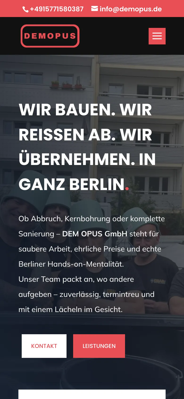 Startseite von DEM OPUS, Handy-Ansicht