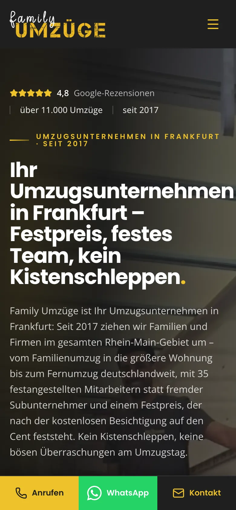 Startseite von Family Umzüge, Handy-Ansicht
