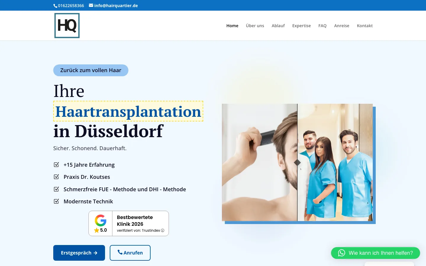 Startseite von Hairquartier, Desktop-Ansicht