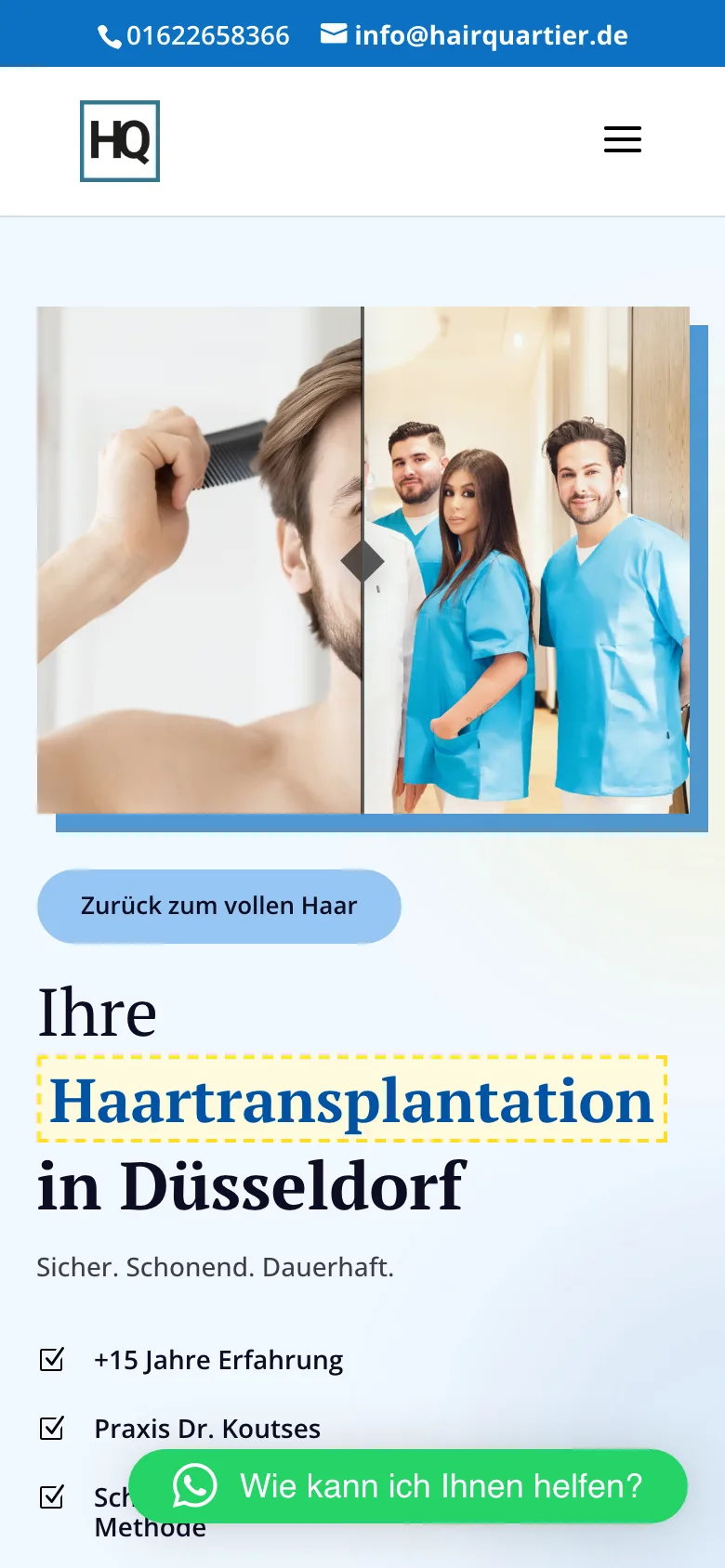 Startseite von Hairquartier, Handy-Ansicht