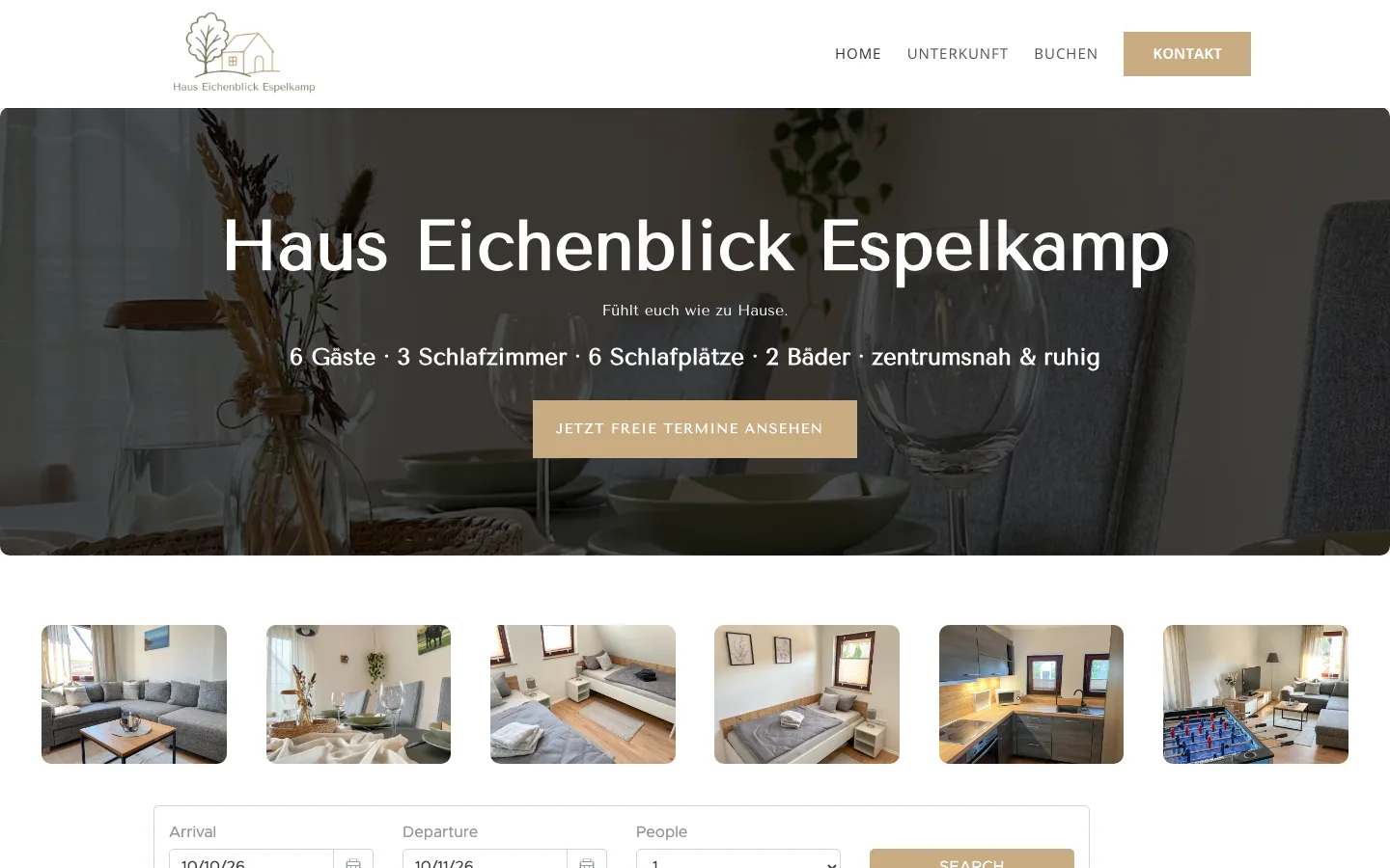 Startseite von Haus Eichenblick, Desktop-Ansicht