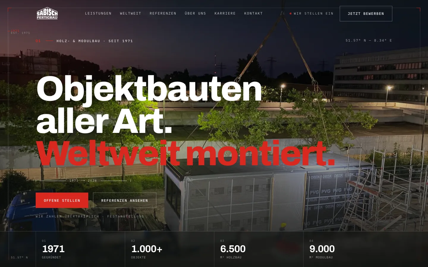 Startseite von Sabisch Fertigbau, Desktop-Ansicht