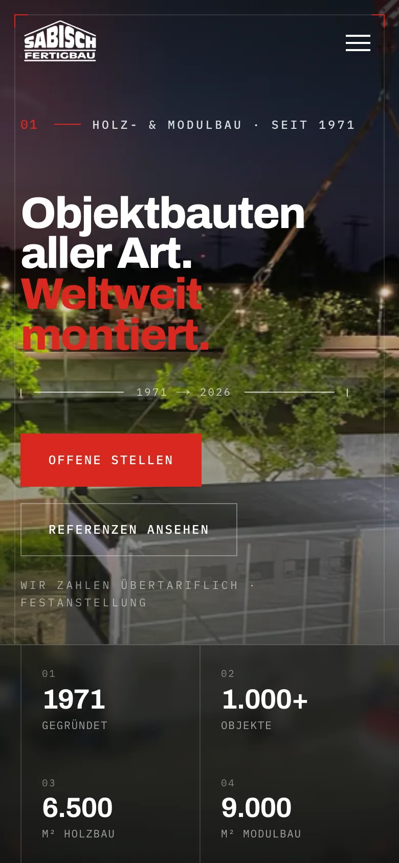 Startseite von Sabisch Fertigbau, Handy-Ansicht