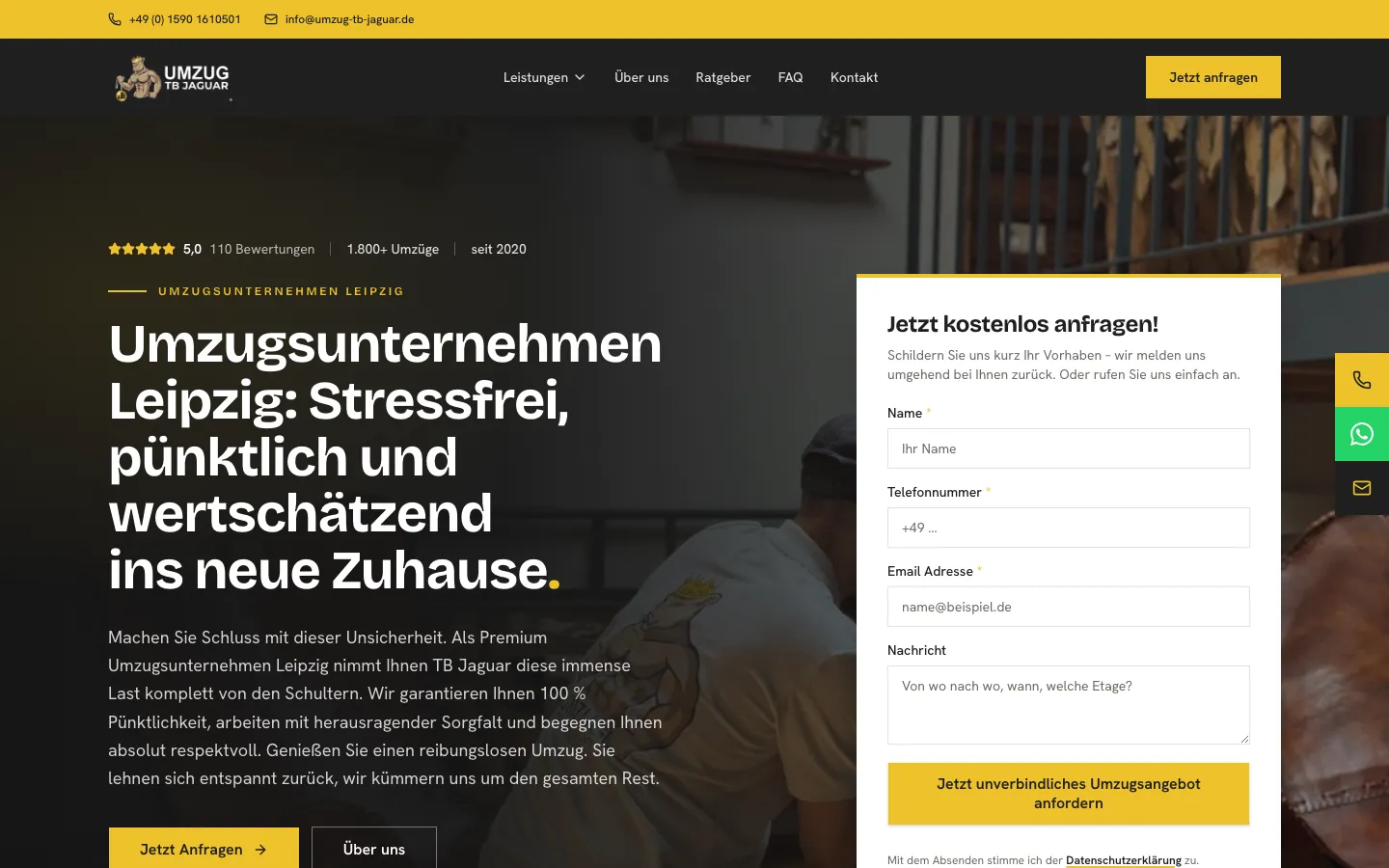 Die Website von Umzug Tb Jaguar aus Leipzig, von Side Boost gebaut, in der Desktop- und der Handy-Ansicht.