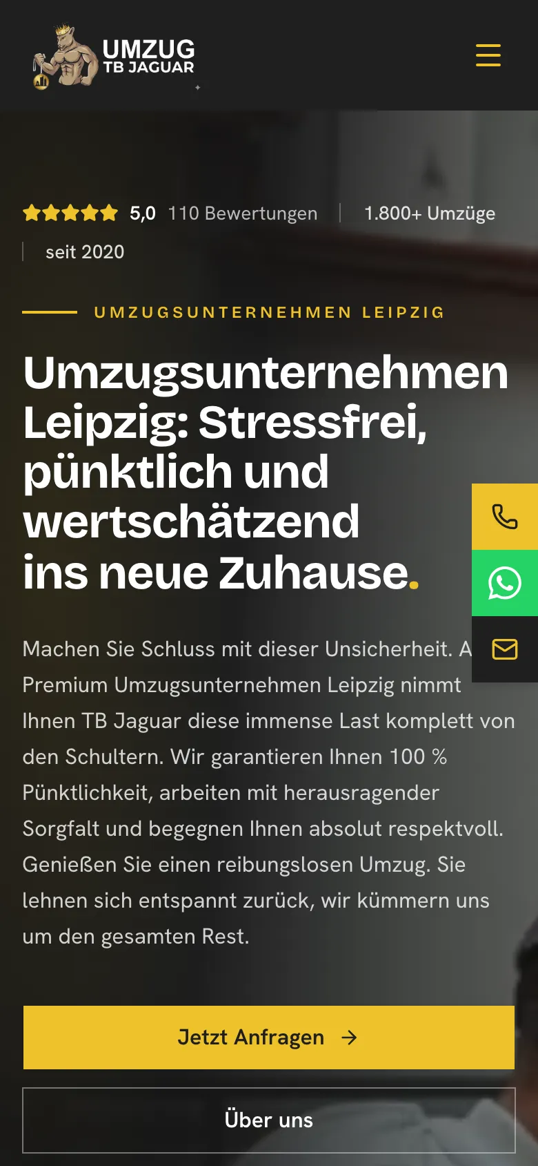 Die Website von Umzug Tb Jaguar in der Handy-Ansicht.