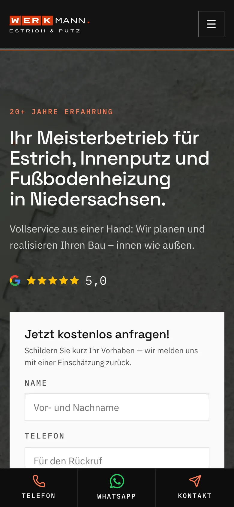 Startseite von Werk Mann, Handy-Ansicht